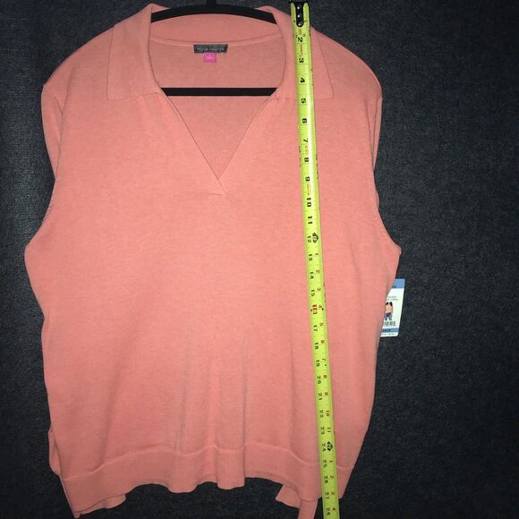 Vince Camuto‎ Ocean Coral Collared V Neck Sweater Large Top Long Sleeve  Women's - Picture 7 of 9